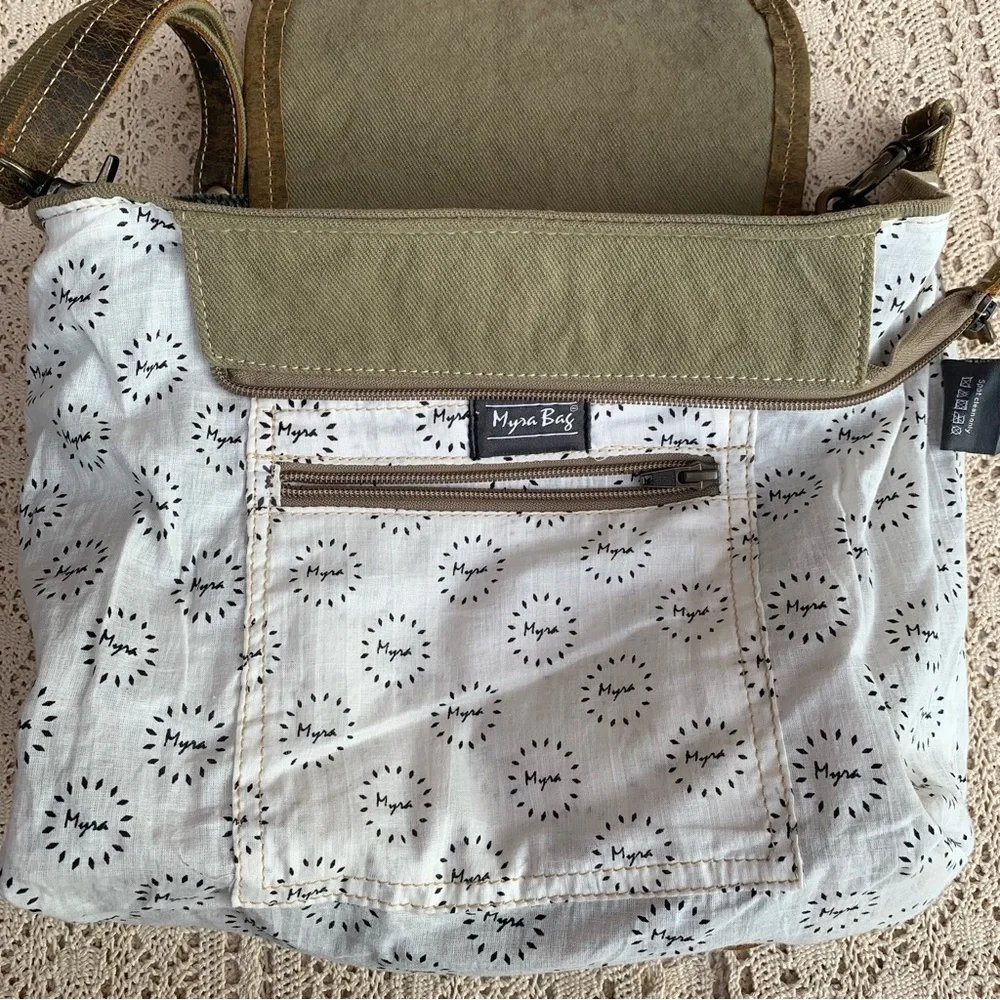 Myra Bag Distressed Leather & Canvas Crossbody Handbag Shoulder Purse - Picture 8 of 16